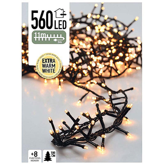 Micro Cluster 560 Led's - 11 Meter - Extra Warm Wit - 8 Functies + Geheugen