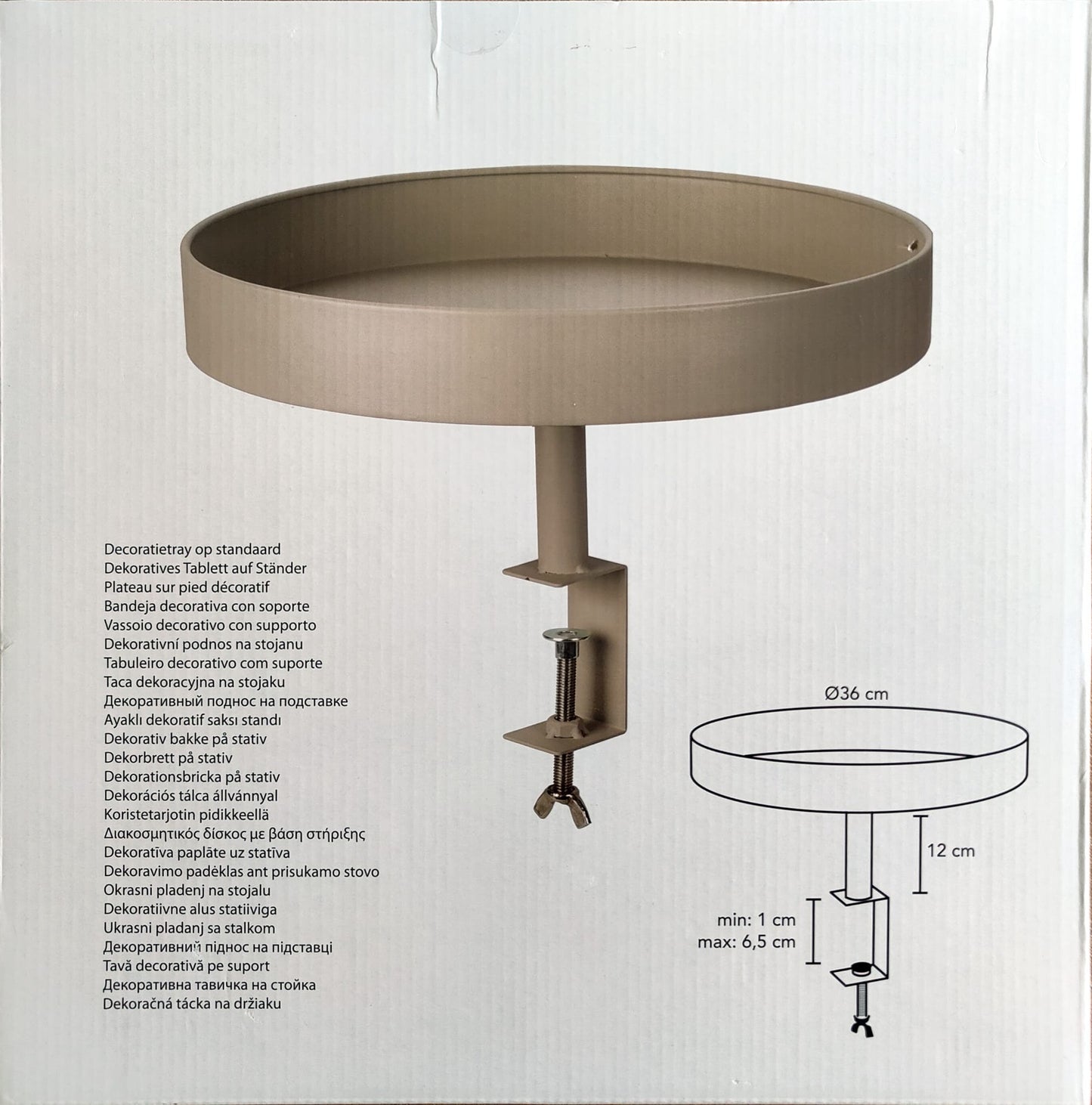 Dienbladtafel Met Klem - Metaal - Ø36 Cm - Taupe - 2e Keus